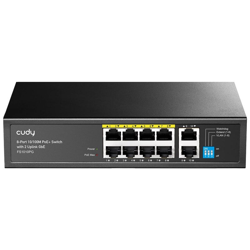 Cudy 8 Port Fast Ethernet 100Mbps PoE Switch 8 PoE+ Ports @120W, Plug & Play Sturdy Metal w/Shielded Ports Extend Mode Priority Mode FS1010PG - Image 1